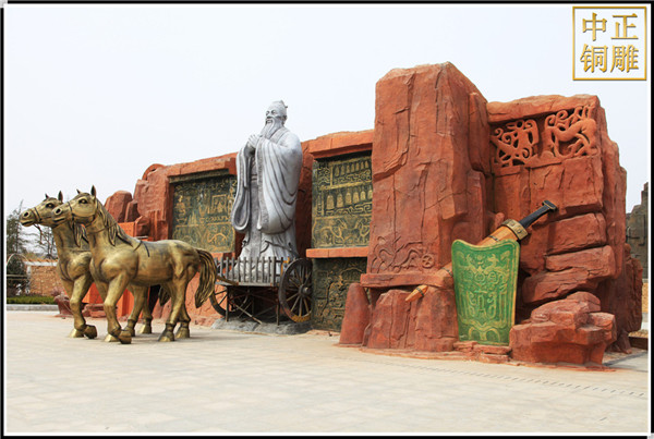 孔子坐馬車(chē)銅雕塑